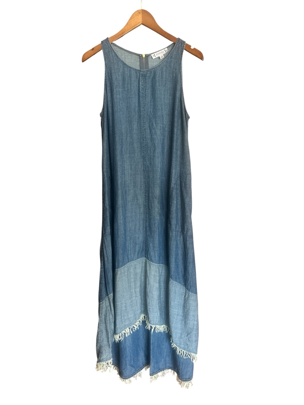 Nanette LePore Sleeveless Denim Maxi Dress with Fringe Hem - Blue